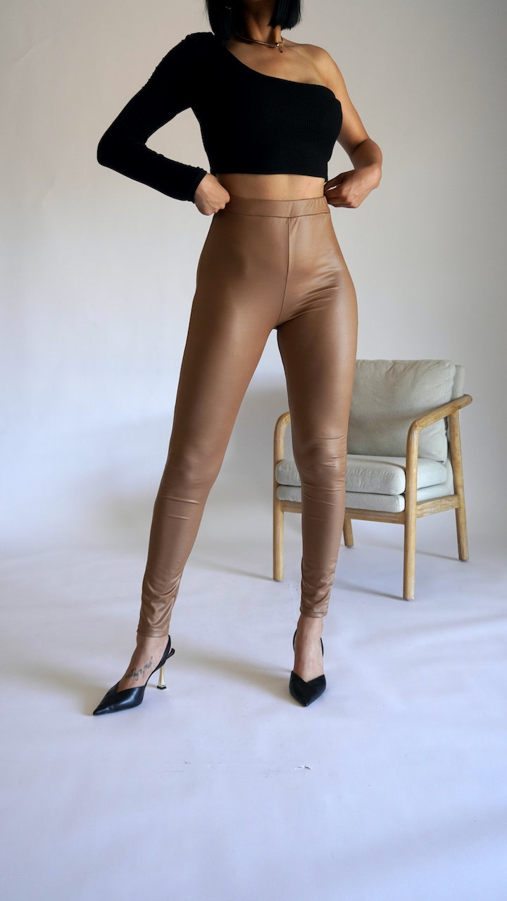 Brown Faux Leather Leggings