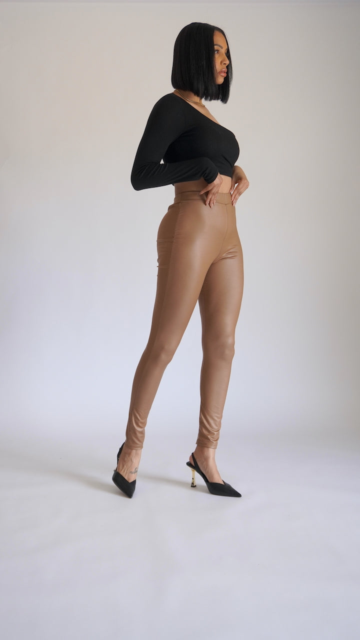 Brown Faux Leather Leggings – Vonshay